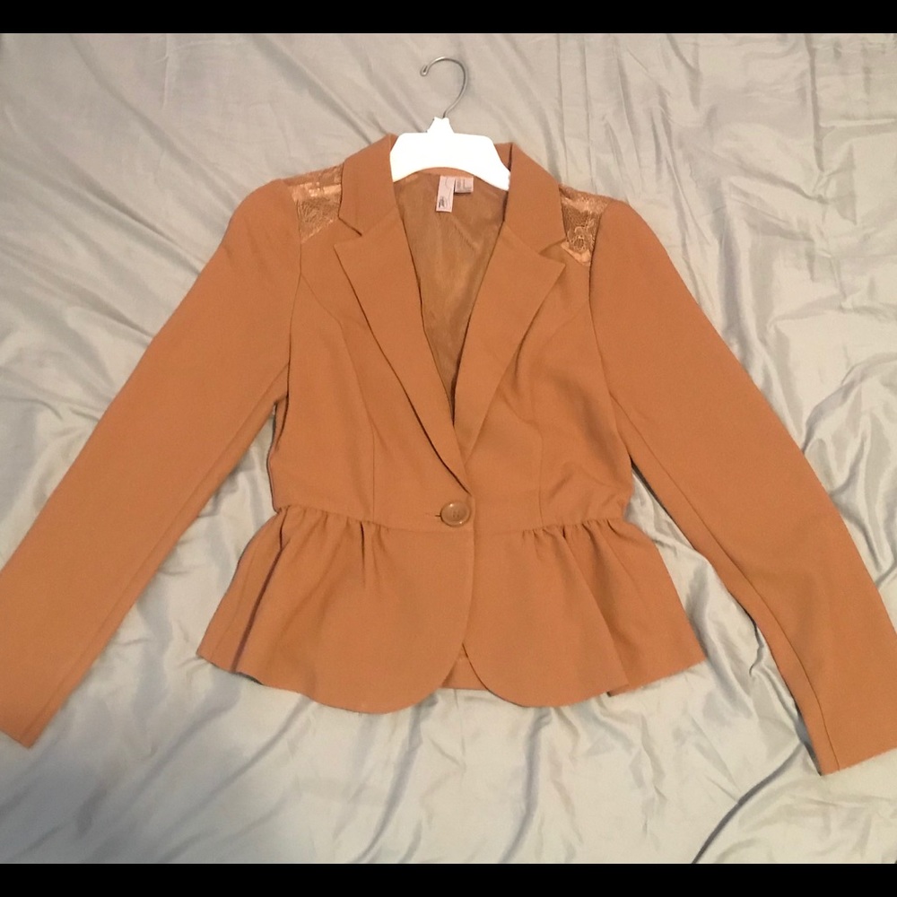 Forever 21 (XXI) Brown Blazer with Lace Detail